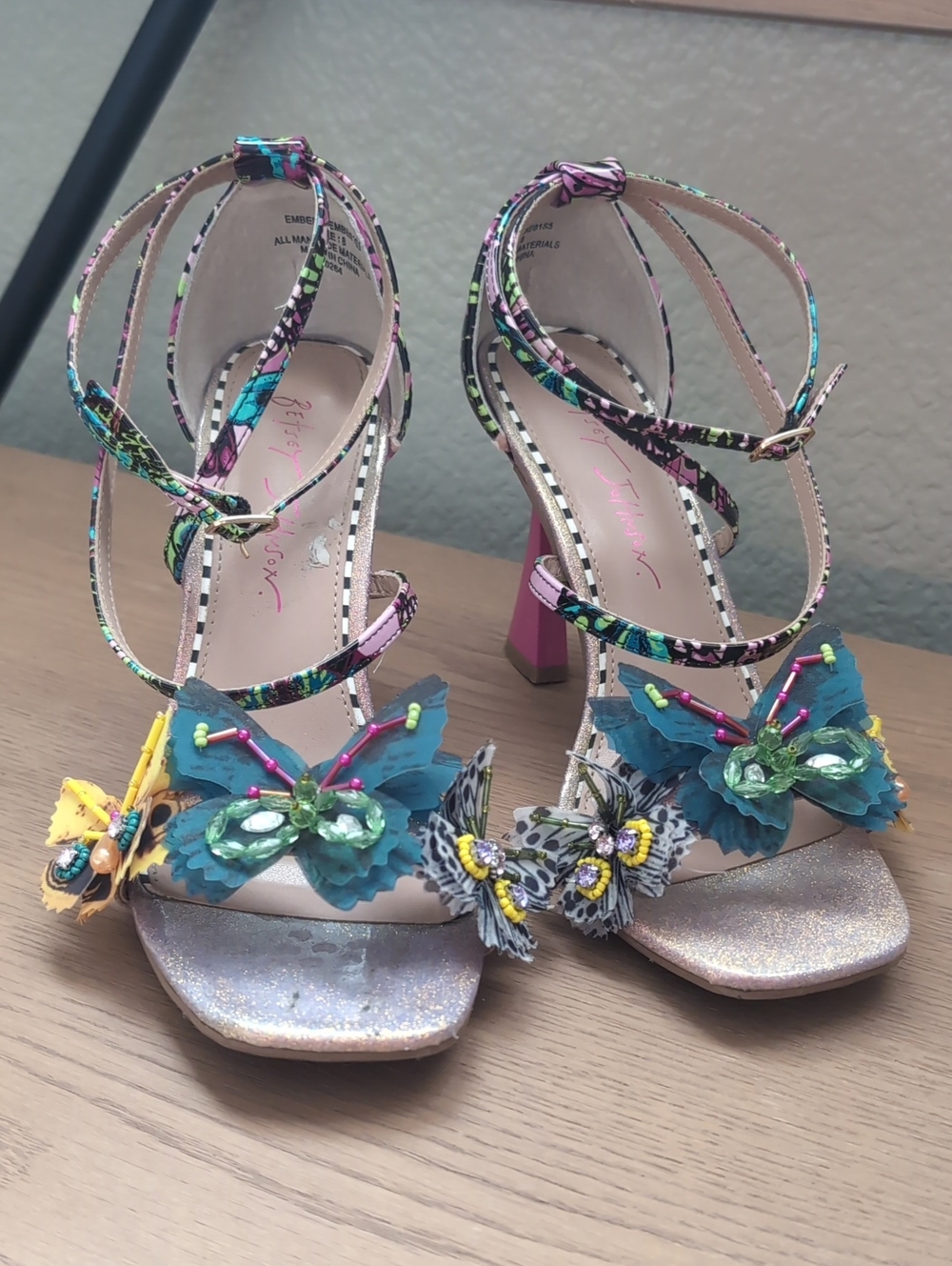 Betsey Johnson Multicolor Butterfly Embellished Strappy Heels